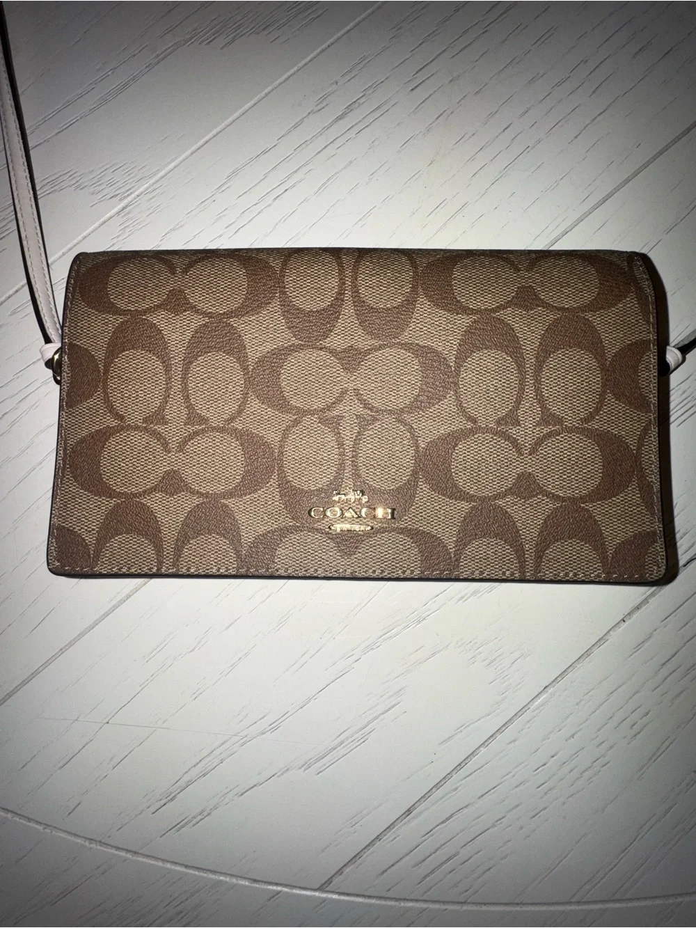 Coach Brown Signature Canvas Crossbody with Cream Strap